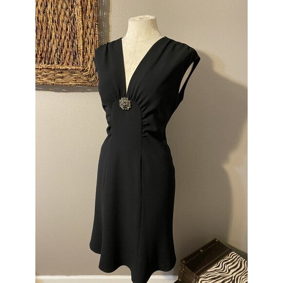 Anne Klein Dress Black 10 V Neck A Line Career Party Wedding NWT NEW $295 - Picture 12 of 12